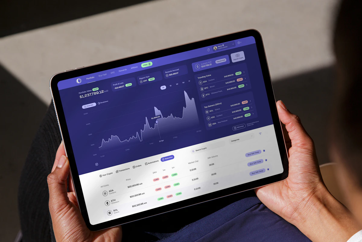 A person reviewing an investment chart on a tablet