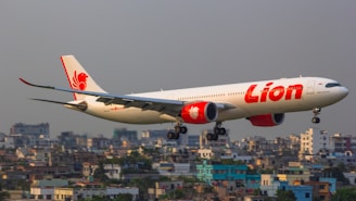a large jetliner flying through a cloudy sky