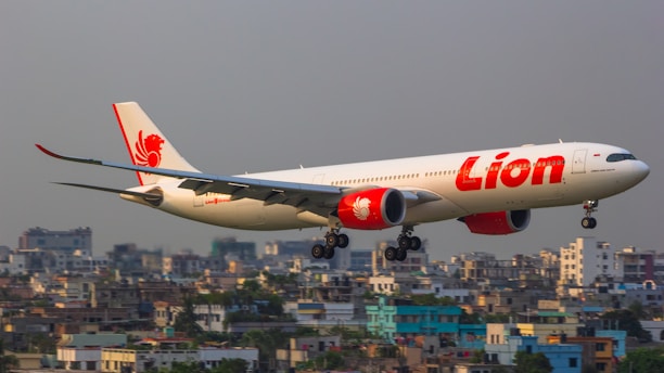 a large jetliner flying through a cloudy sky