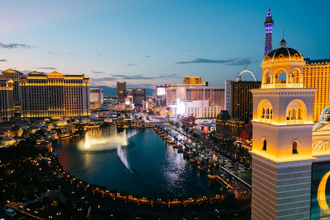 The Las Vegas Strip lit up at night, the skyline view that homes high on Dragon Ridge Drive in Henderson look out over