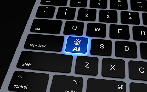 a computer keyboard with a blue light on it