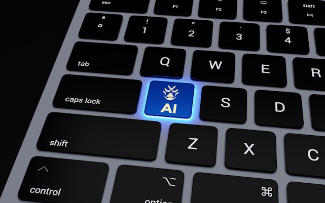 a computer keyboard with a blue light on it