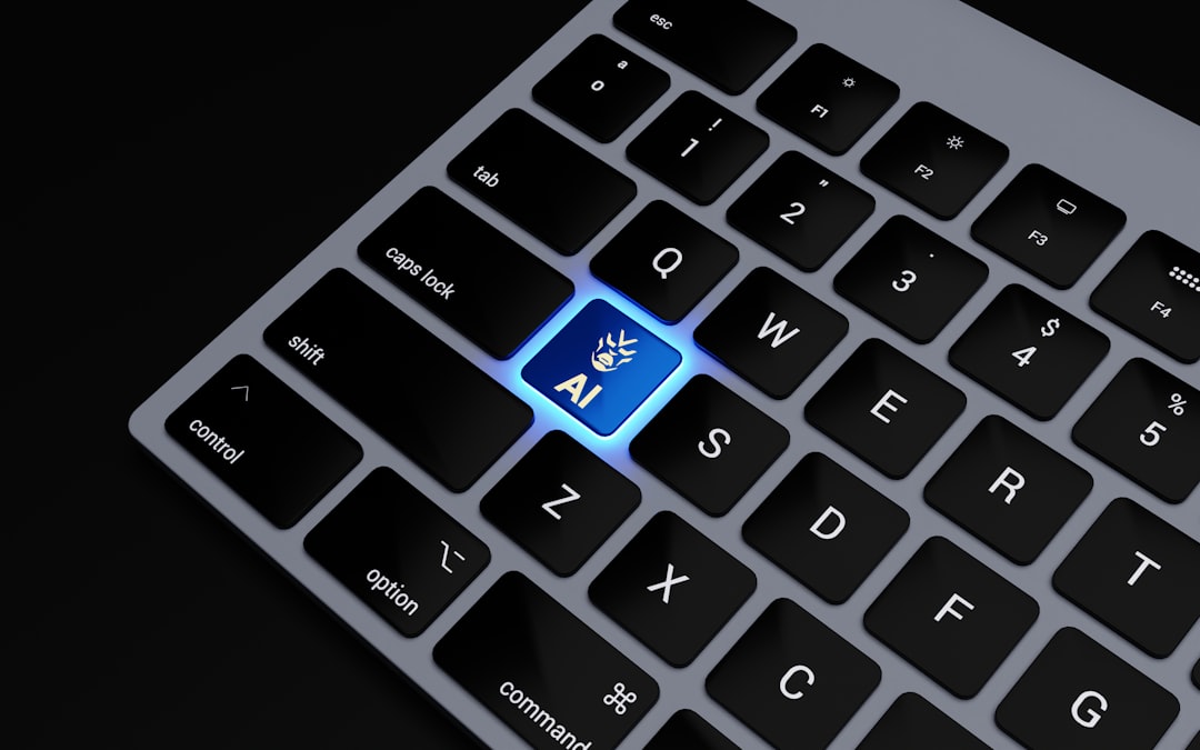 a close up of a keyboard with a blue key, AI, Artificial Intelligence, keyboard, machine learning, natural language processing, chatbots, virtual assistants, automation, robotics, computer vision, deep learning, neural networks, language models, human-computer interaction, cognitive computing, data analytics, innovation, technology advancements, futuristic systems, intelligent systems, smart devices, IoT, cybernetics, algorithms, data science, predictive modeling, pattern recognition, computer science, software engineering, information technology, digital intelligence, autonomous systems, IA, Inteligencia Artificial,
