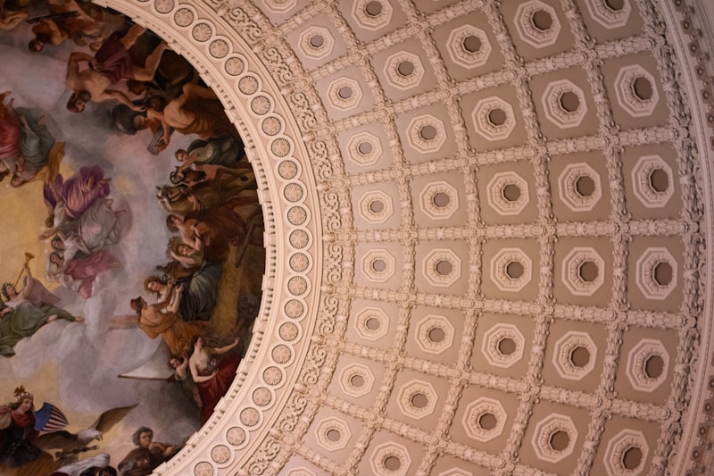 The ornate ceiling of the US Capitol building dome