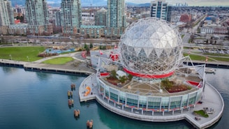 an aerial view of a building with a large dome on top of it