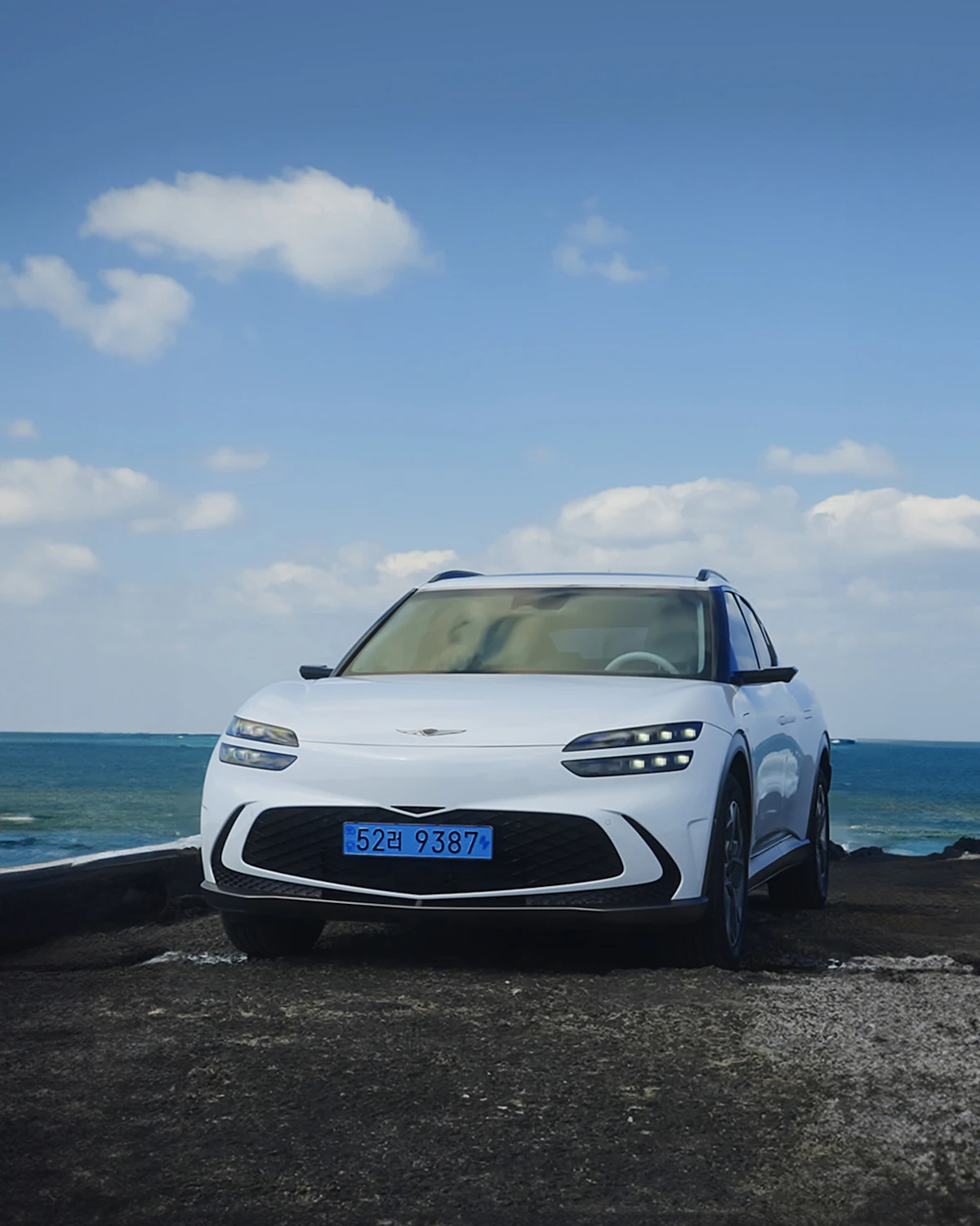 SUV bianco parcheggiato vista mare