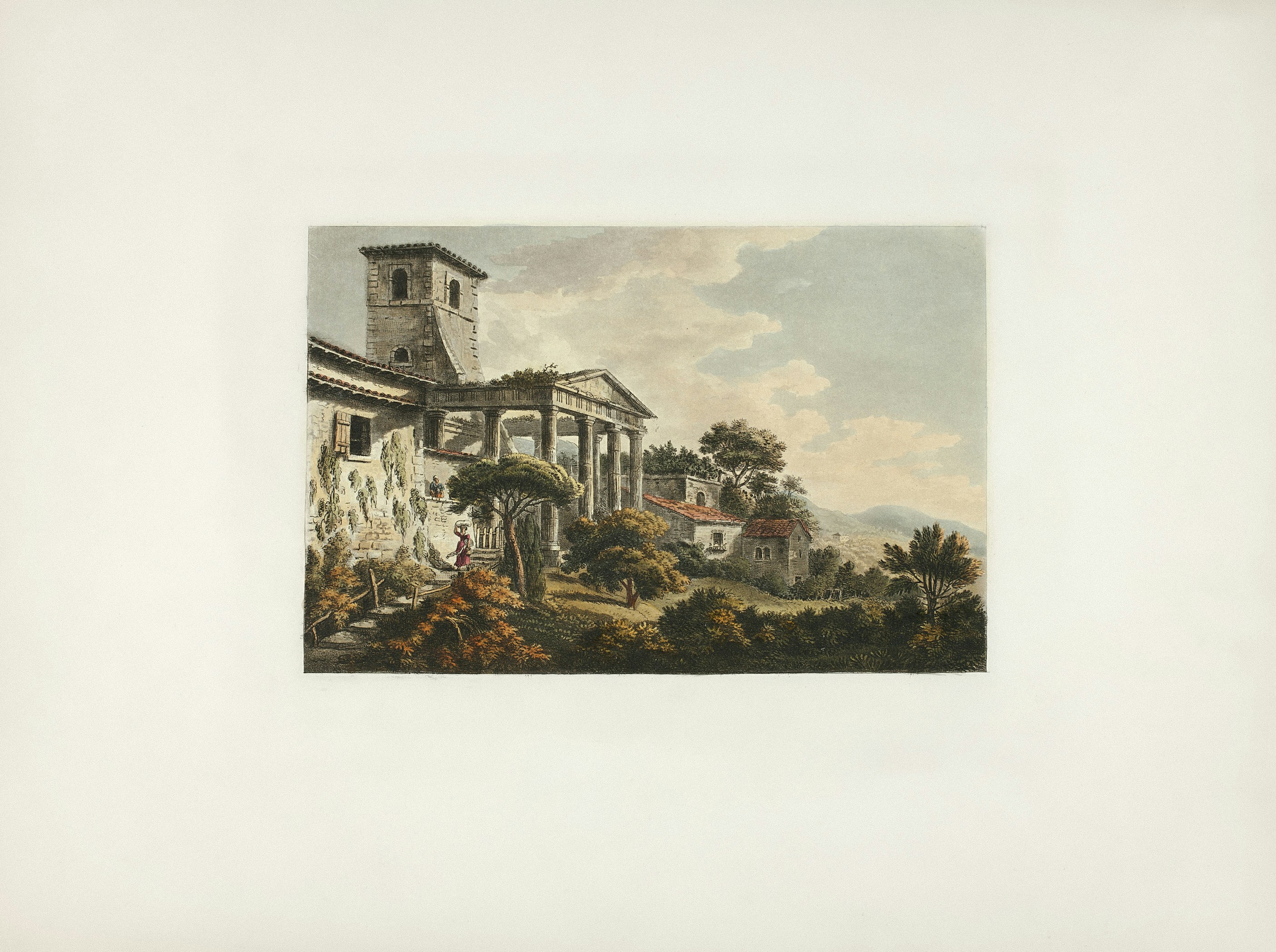 Artist M. Dubourg Title Temple of Hercules at Cori, plate thirty-two from the Ruins of Rome Place England (Artist's nationality:) Date Published 1798 Medium Hand-colored aquatint on paper https://www.artic.edu/artworks/128475/temple-of-hercules-at-cori-plate-thirty-two-from-the-ruins-of-rome