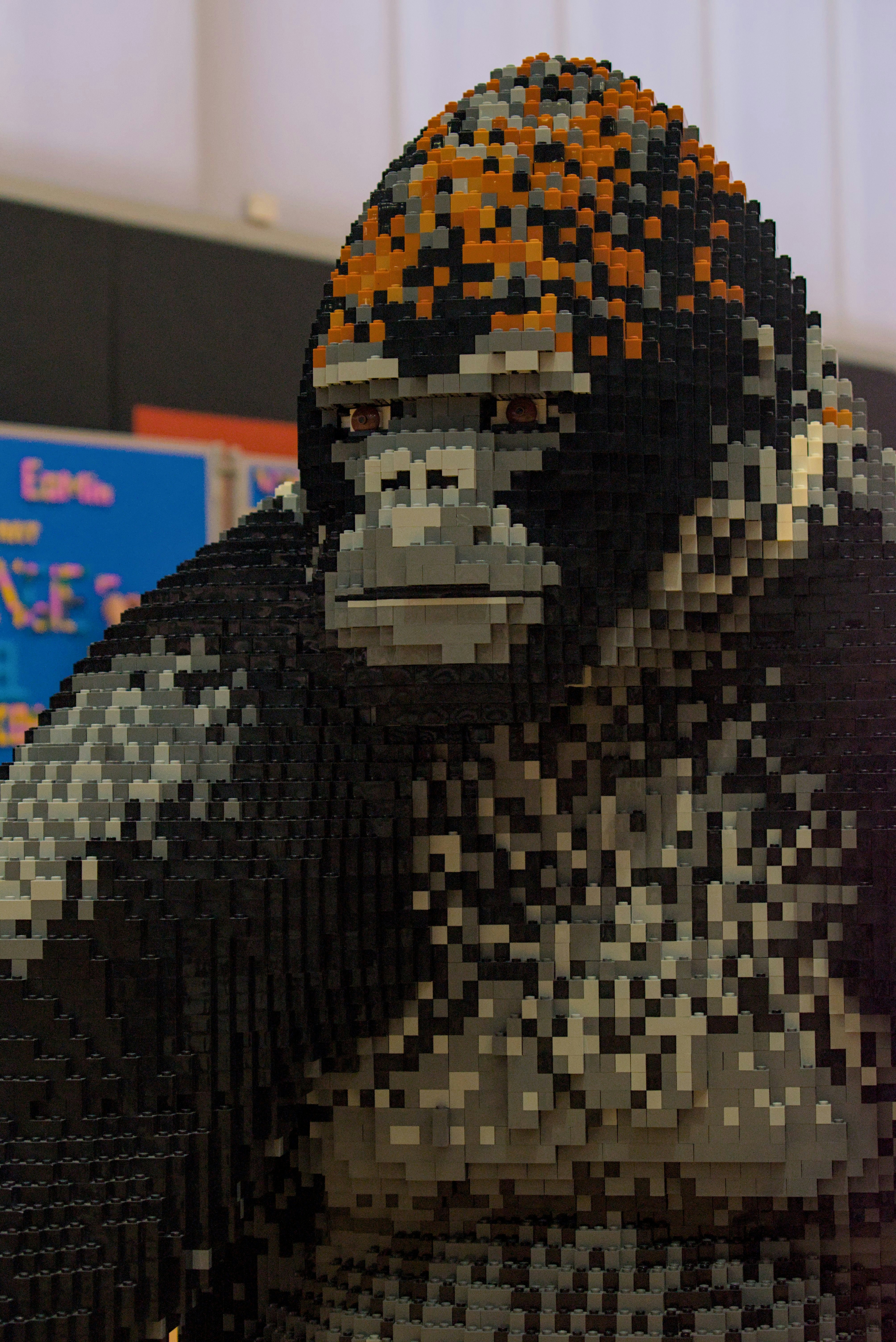 a close up of a statue of a gorilla made out of legos