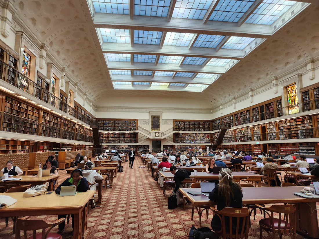 Interior of a grand institutional library hall