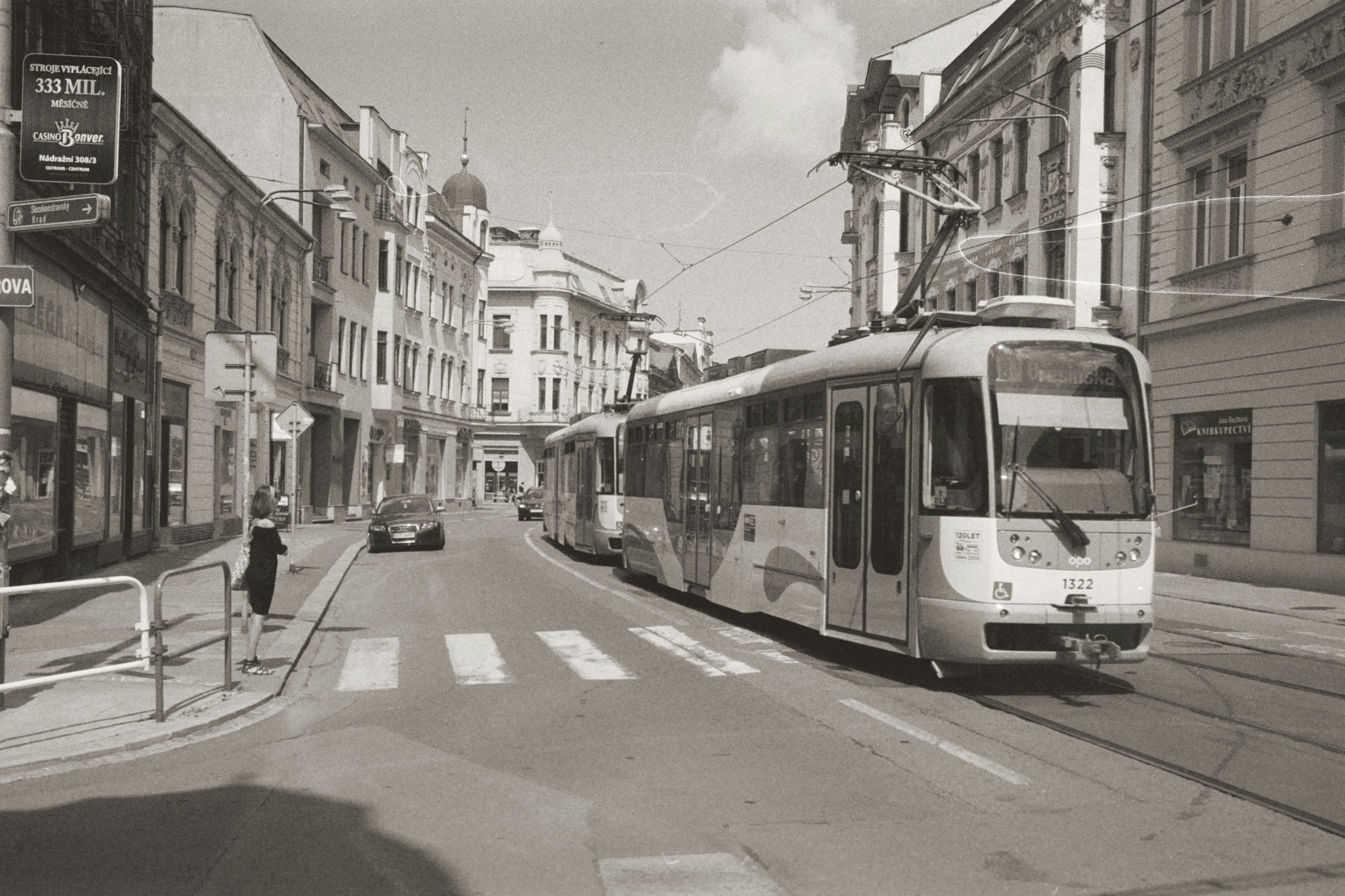 Black and white film photo of the city Ostrava, Czech Republic