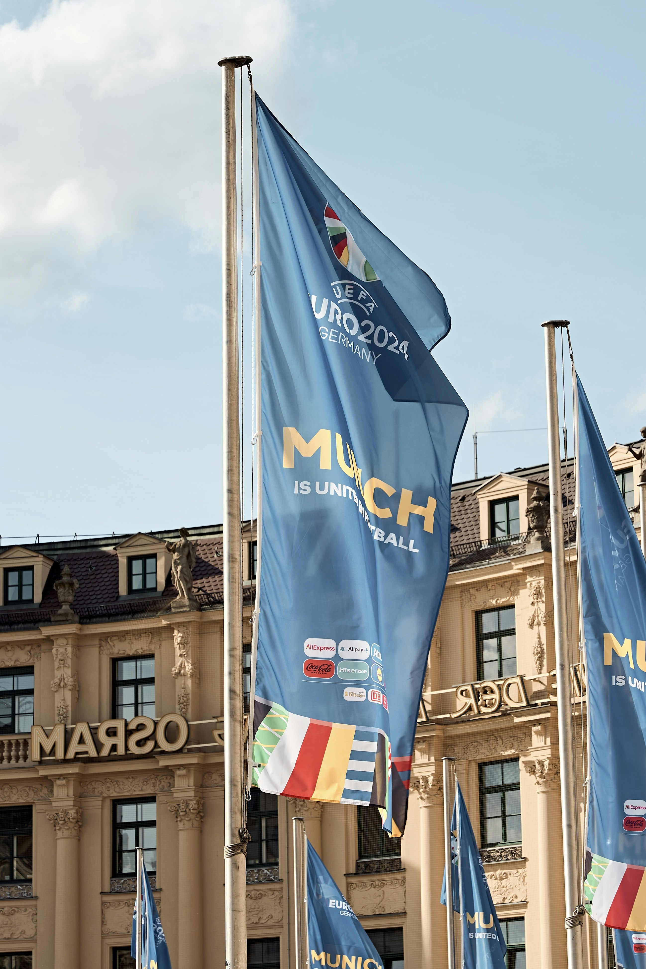 Flag for the European Championships in the middle of Munich
