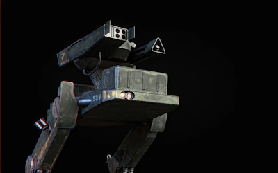 A picture of a sci - fi robot in the dark