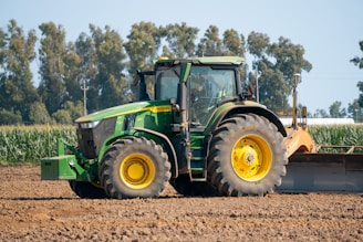 A tractor plowing a field with a plow