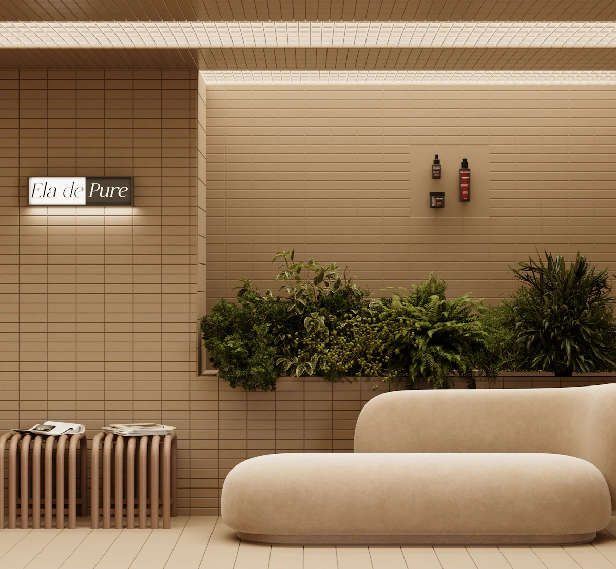 A softly lit, calming interior space with neutral, welcoming furnishings.