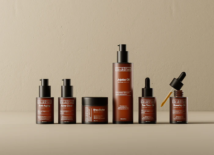Minimal skincare bottles arranged for a product shoot