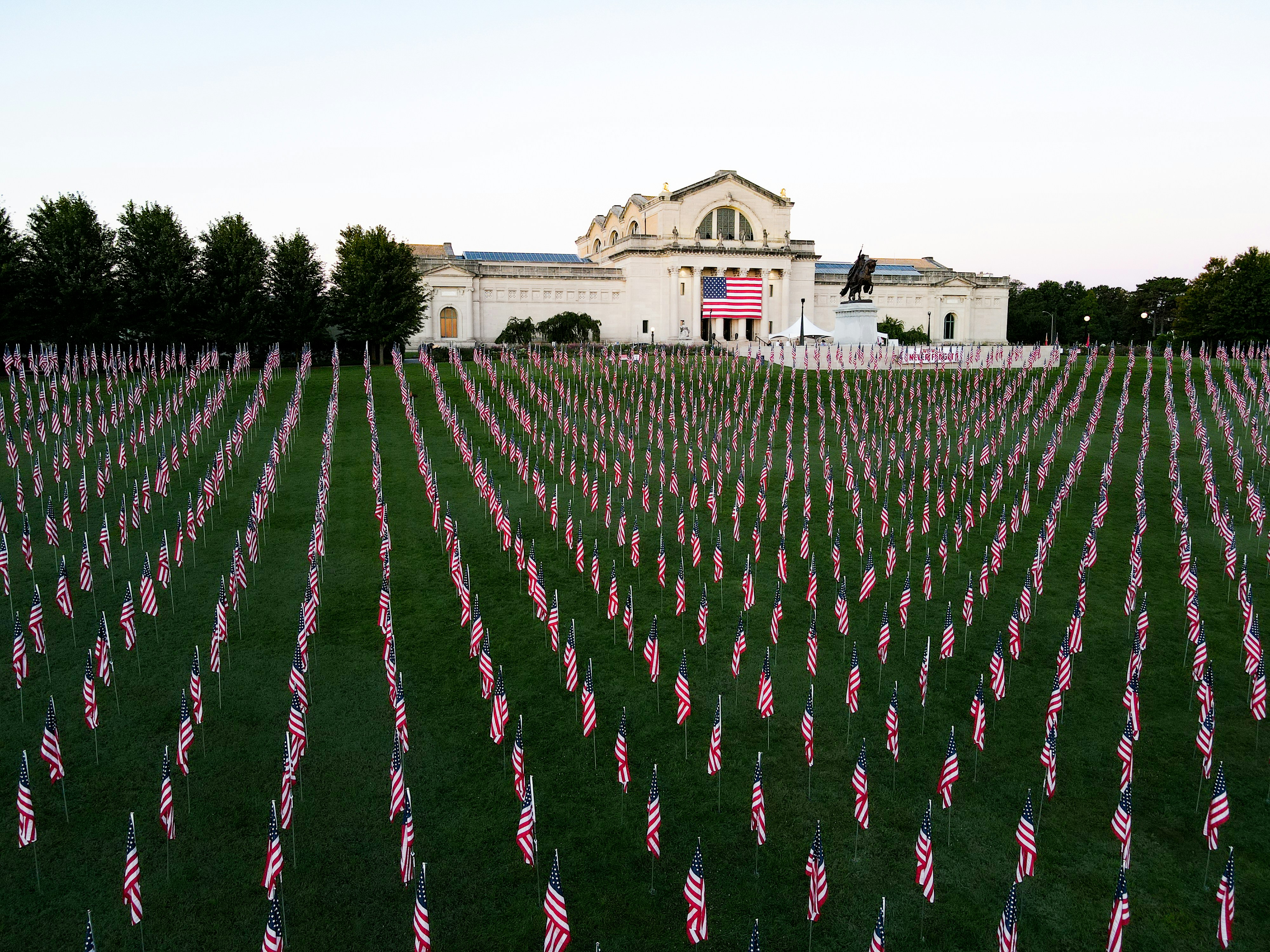 This is the Flags of Valor display in Forest Park, in St. Louis, MO. It is created during the week of Memorial Day.