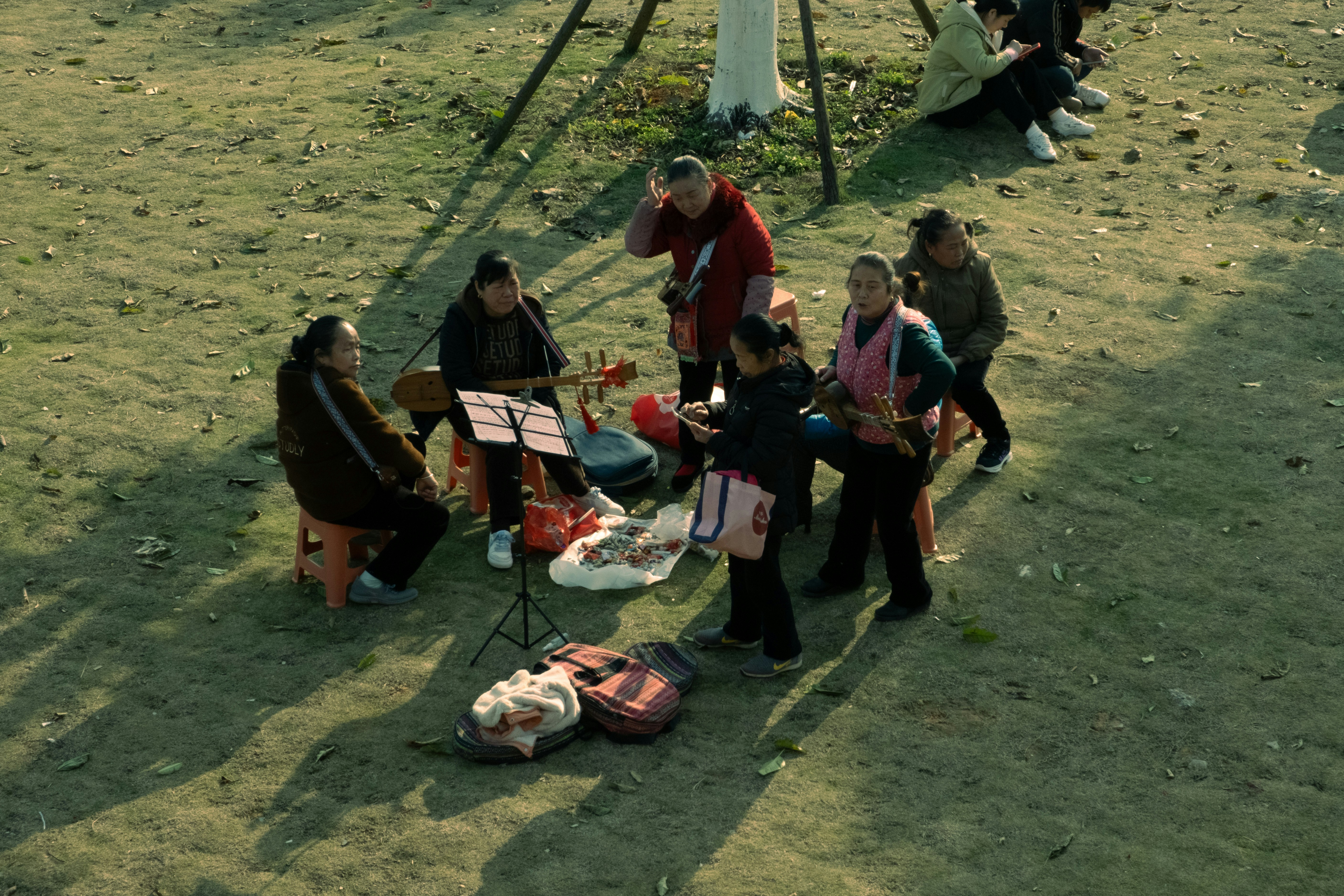 family with a picnic blanket and chairs at a concert - outdoor concerts in chicago suburbs