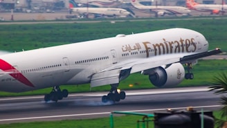 A large jetliner taking off from an airport runway