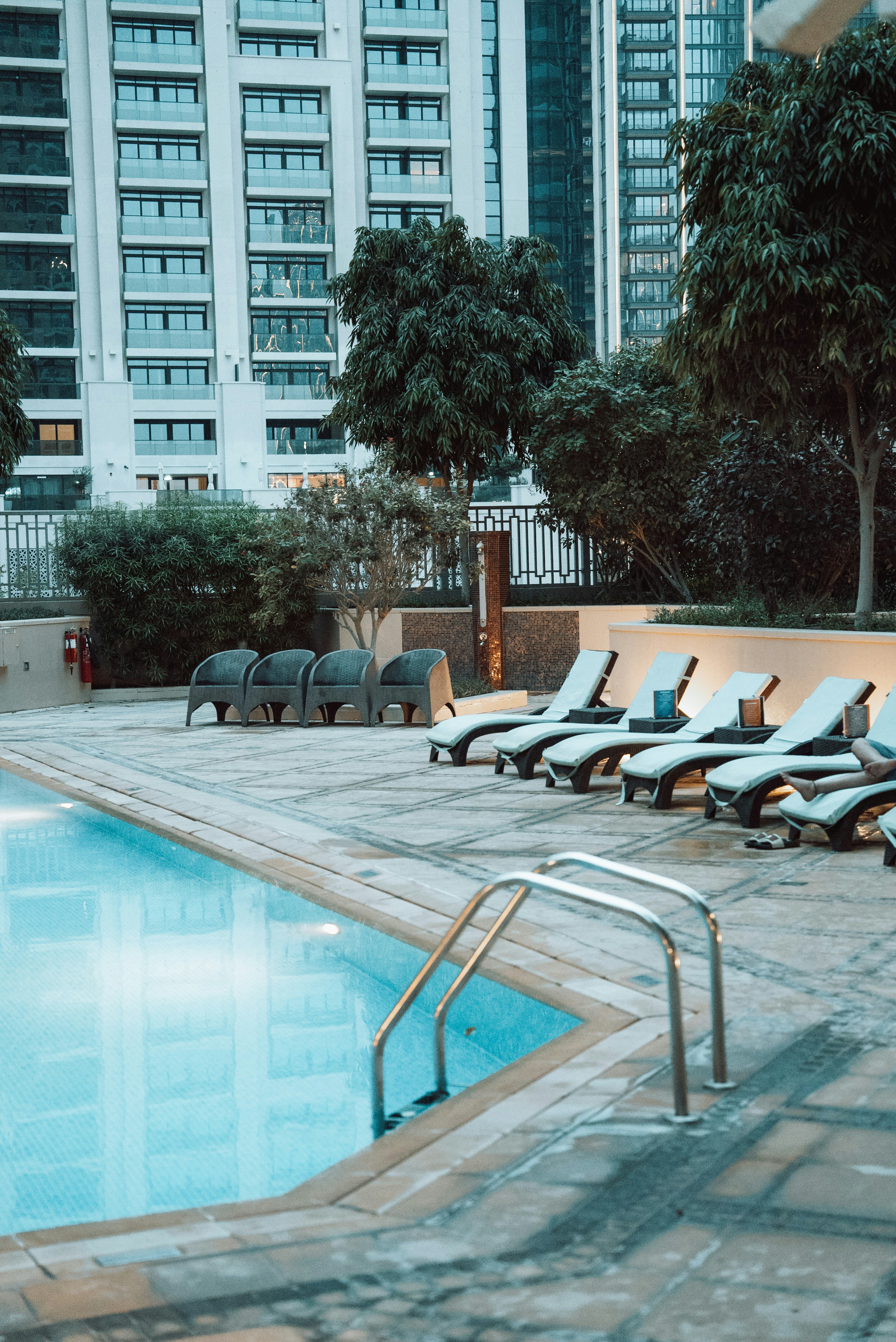 Loungers around a hotel pool