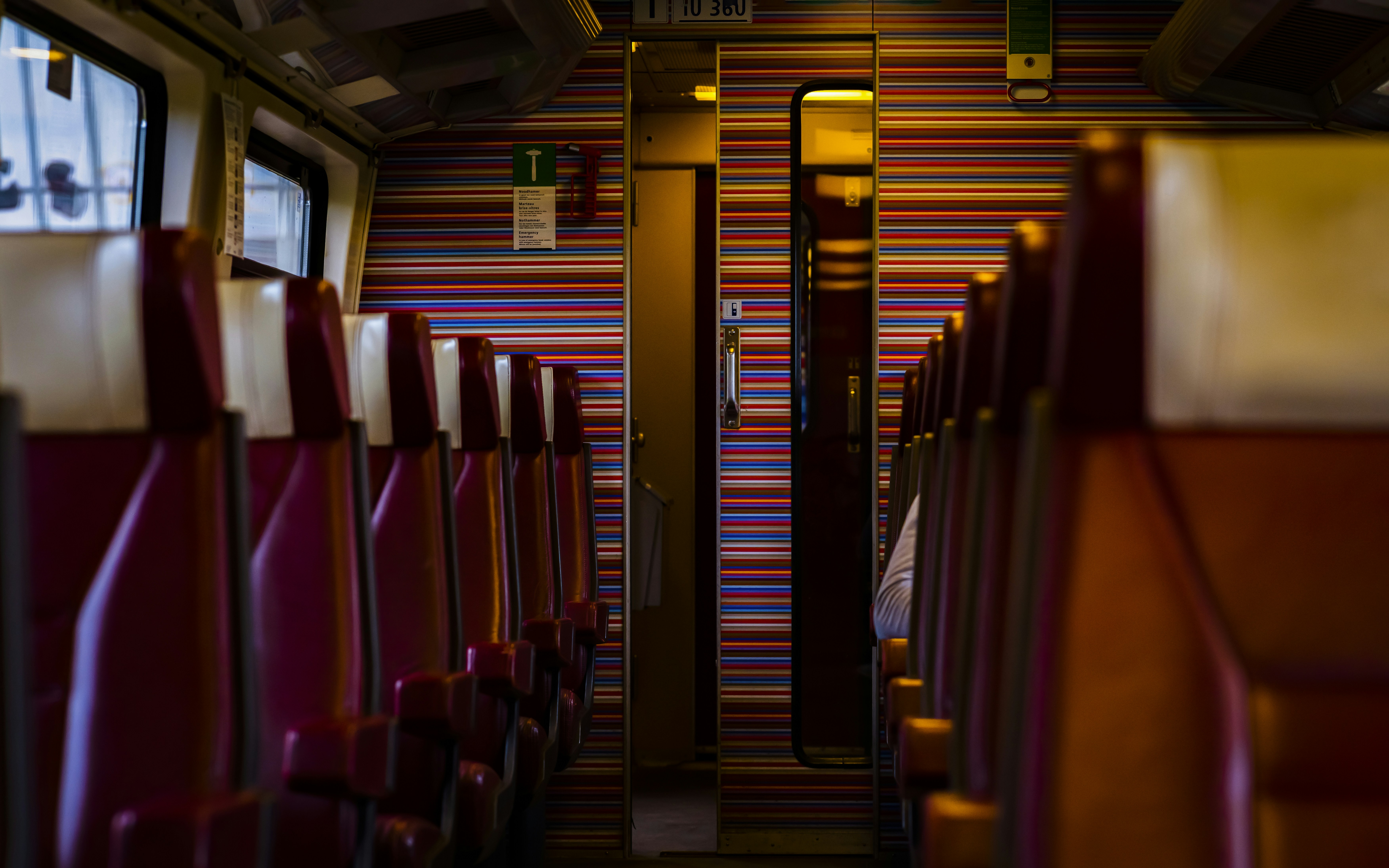 A view of the inside of a public transit bus, 