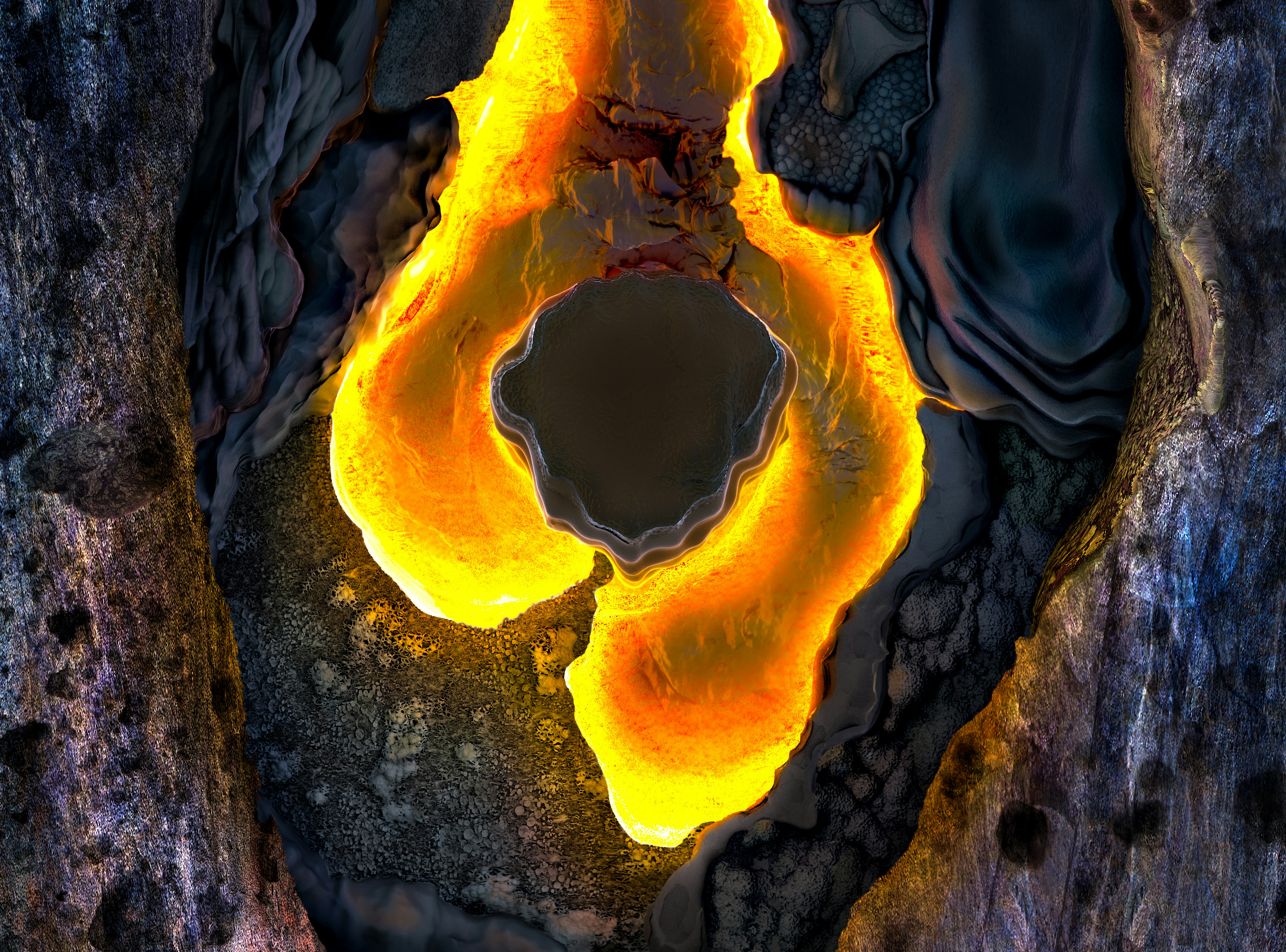 Fire/Lava Render Detail. The beauty of being able to add real texture to a model, is that it interacts with light more realistically, than texture maps. Think of texture maps as a way of creating an illusion of texture, whereas the procedural tools created actual texture.