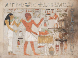 Ancient egyptian hieroglyphs and figures on a tomb wall.