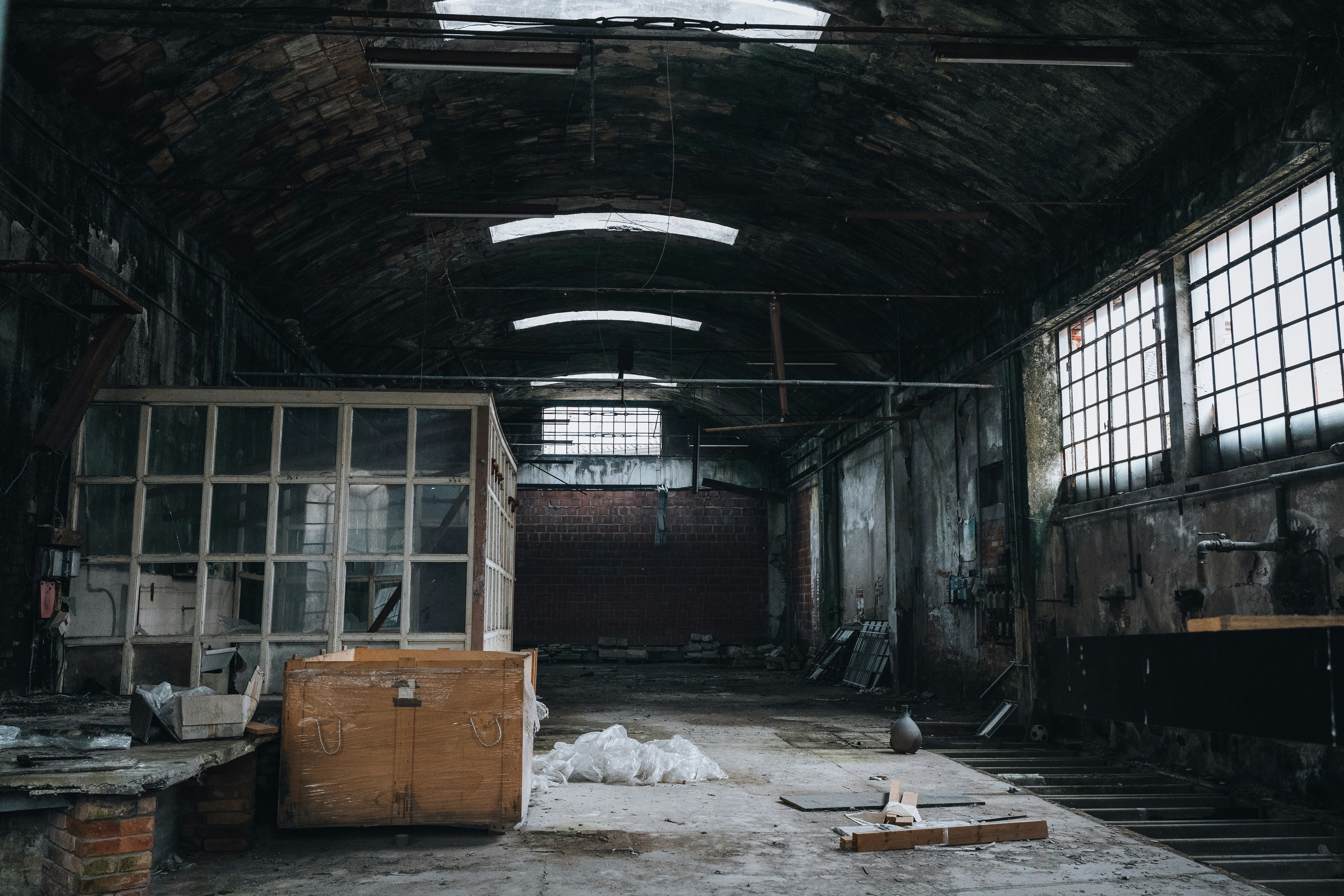 An abandoned glass manufacturing hall
