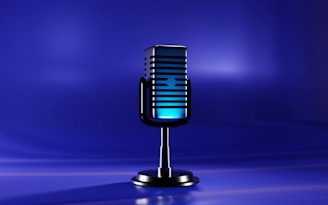A microphone on a stand on a blue background