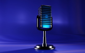 A microphone on a stand on a blue background