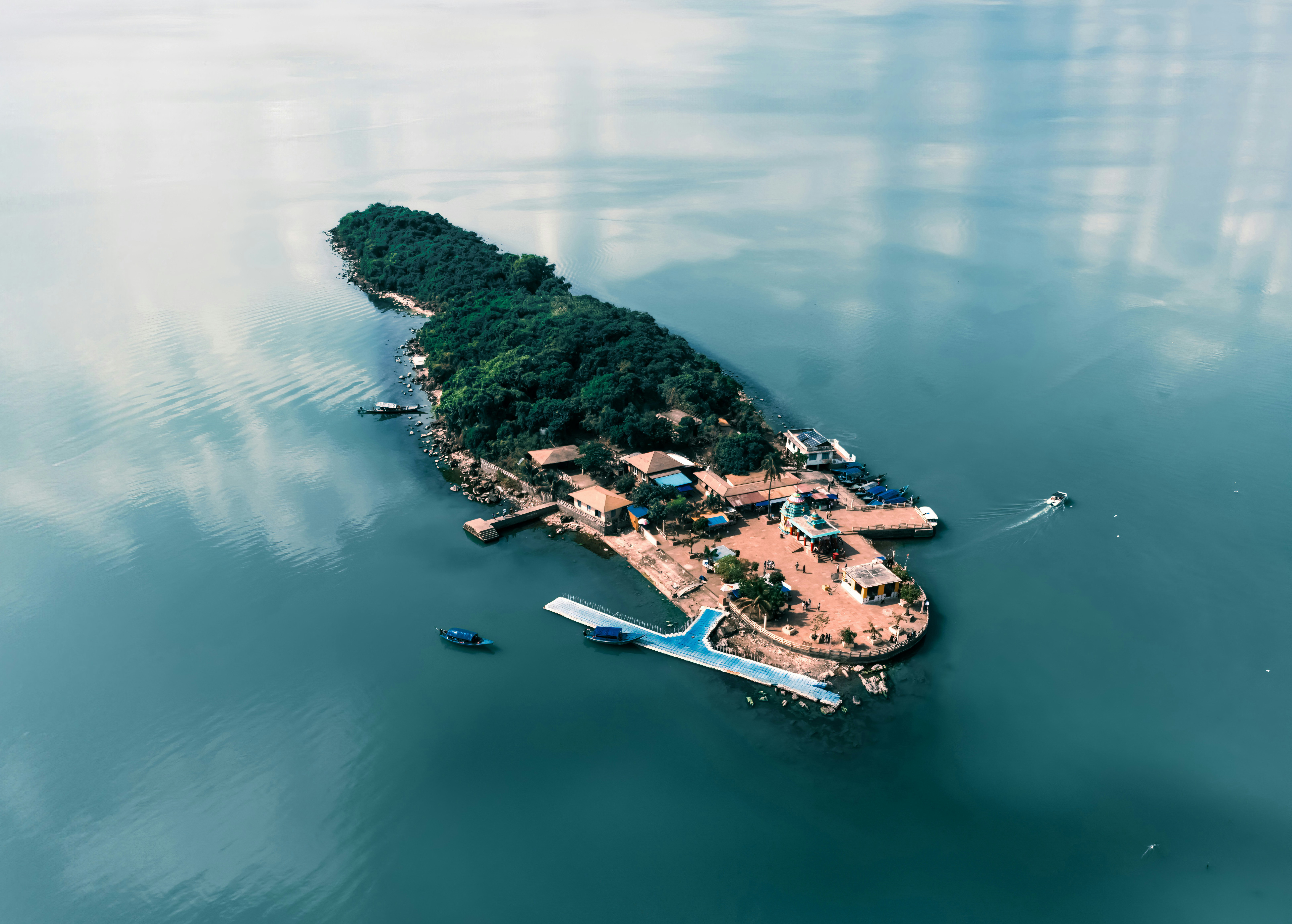 An island in the middle of a body of water