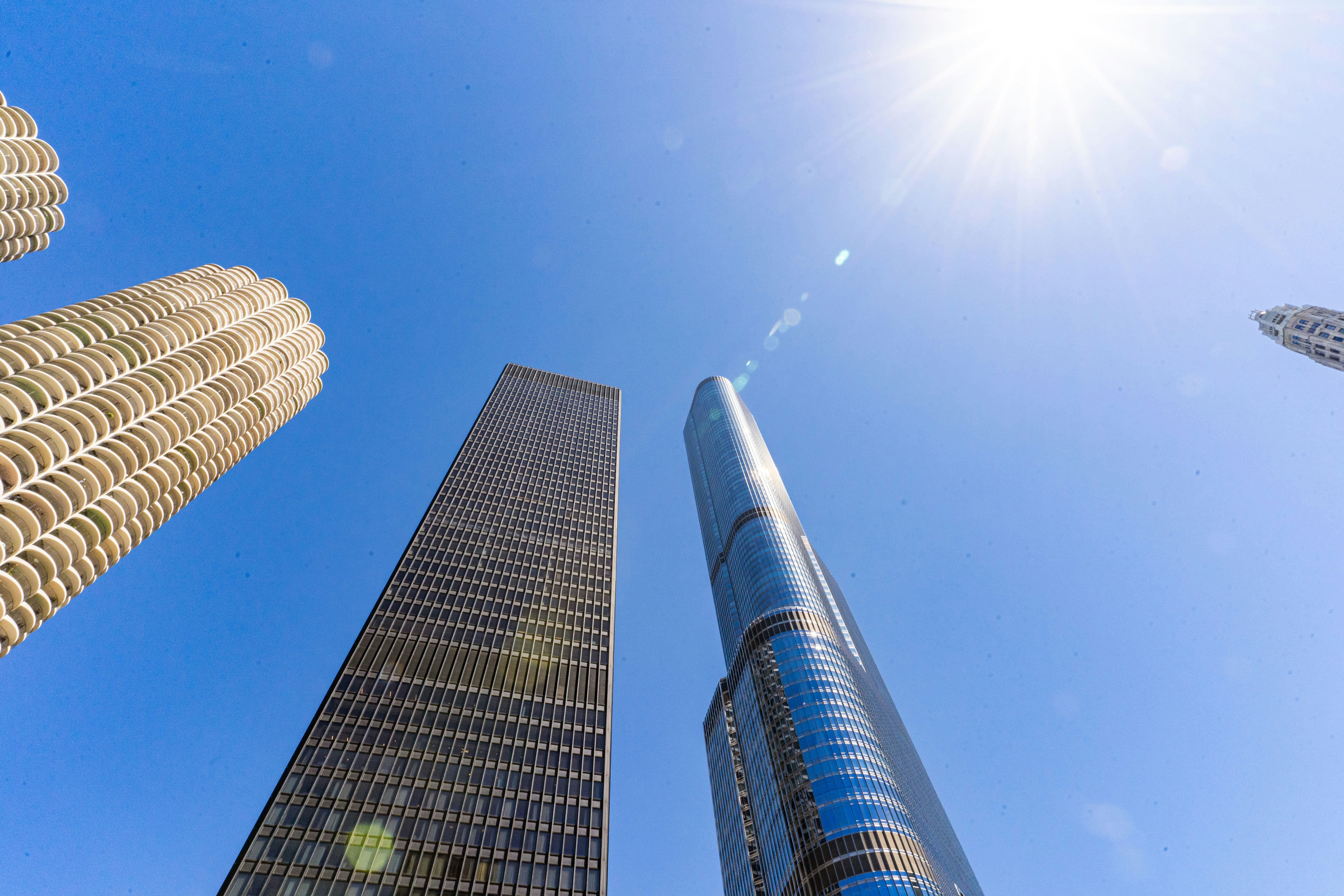 街の高層ビルを見上げる