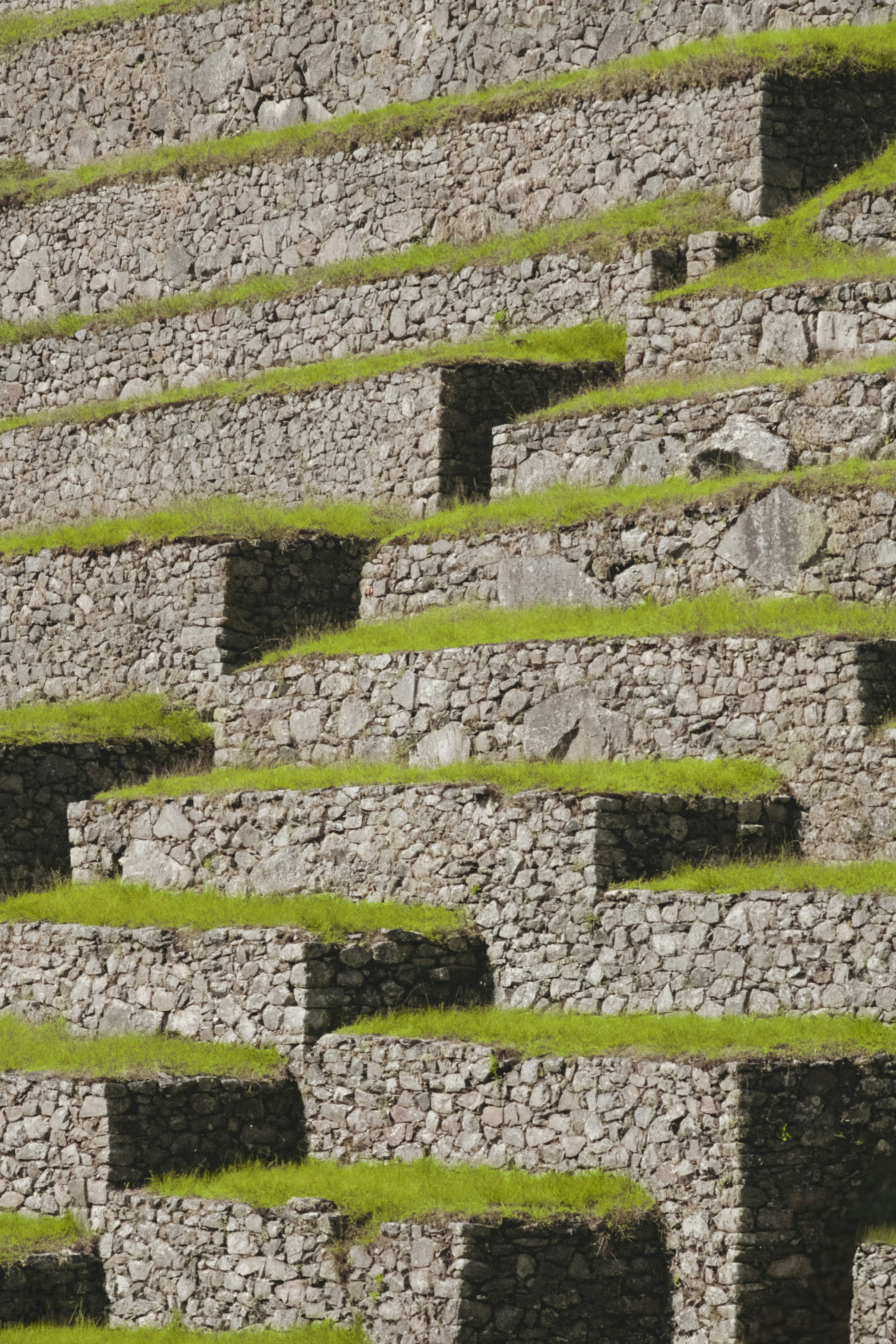 A stone structure with grass growing on it