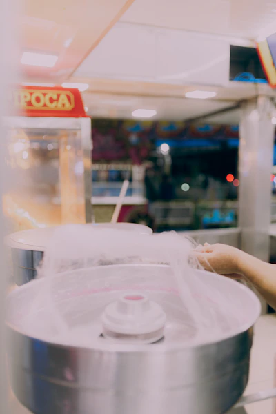 A woman is touching a machine in a store