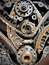 A close up of an engine of a car