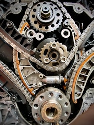 A close up of an engine of a car