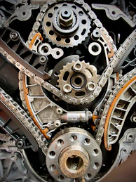 A close up of an engine of a car