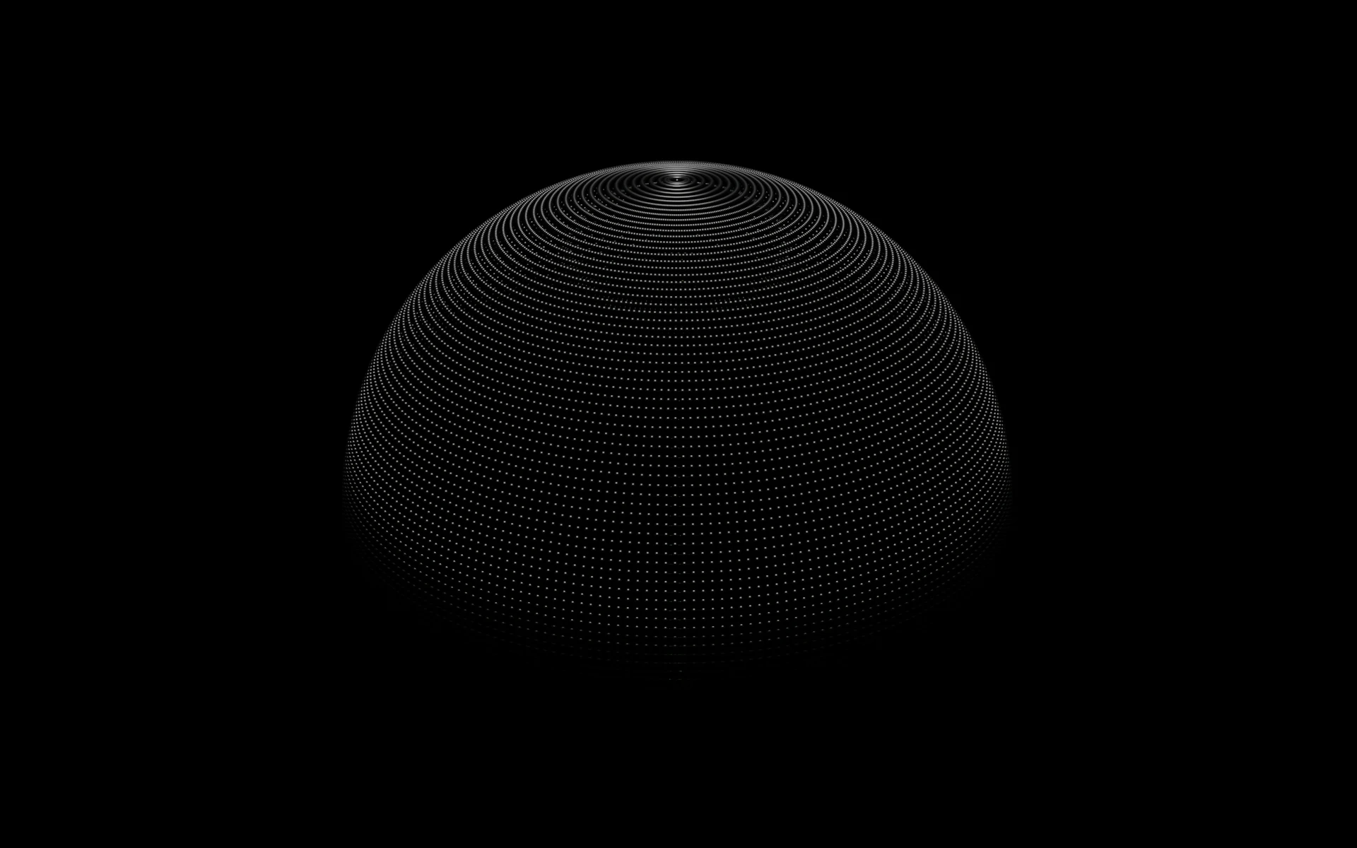 A glowing white dotted dome shape against a solid black background