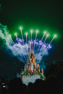 A crowd of people watching a fireworks display
