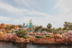 A large body of water with a castle in the background
