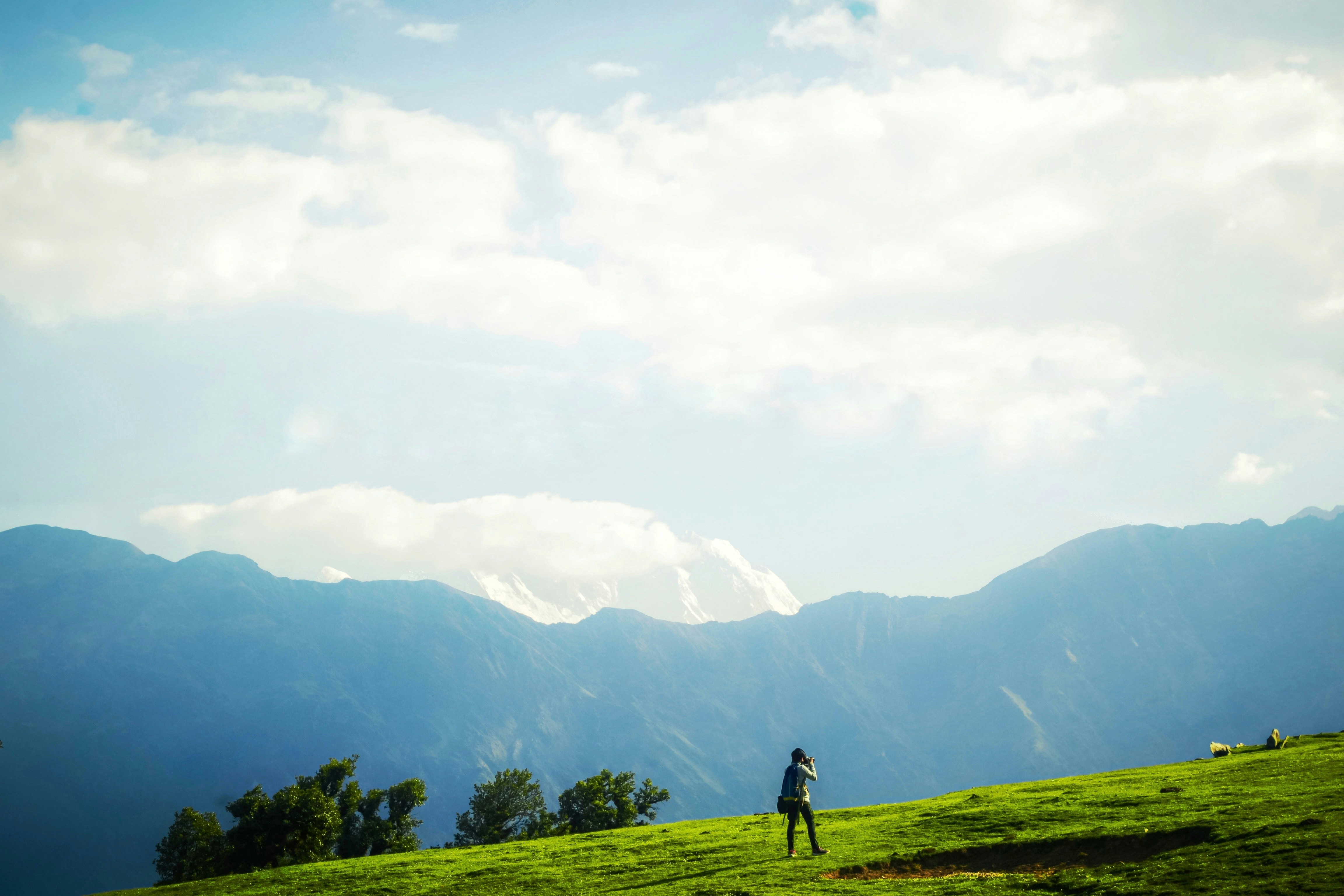 A man standing on top of a lush green hillside photo – Free Chopta ...