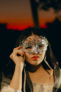 A woman with a mask on her face