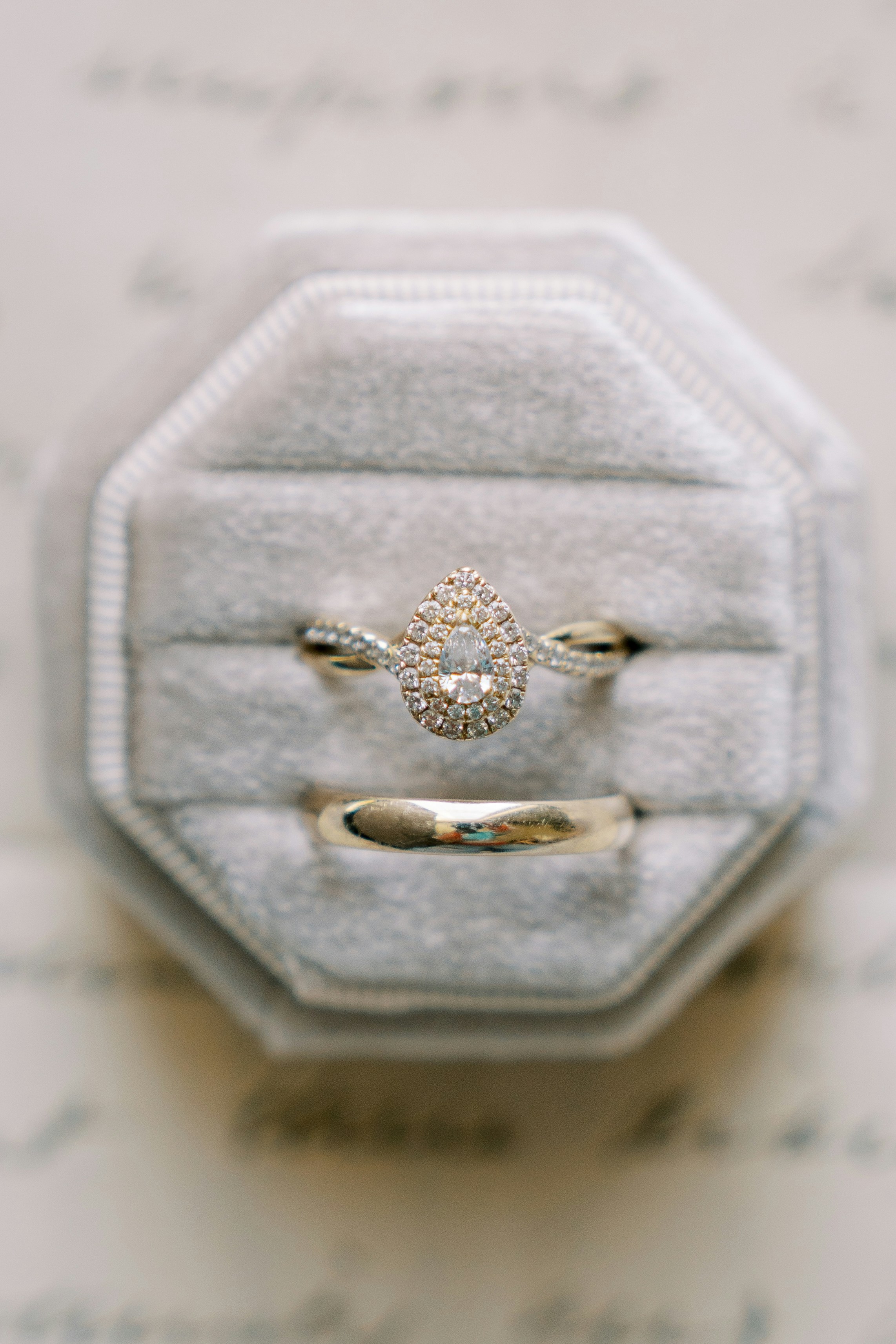 Luxury wedding ring box with diamond engagement ring and wedding bands
