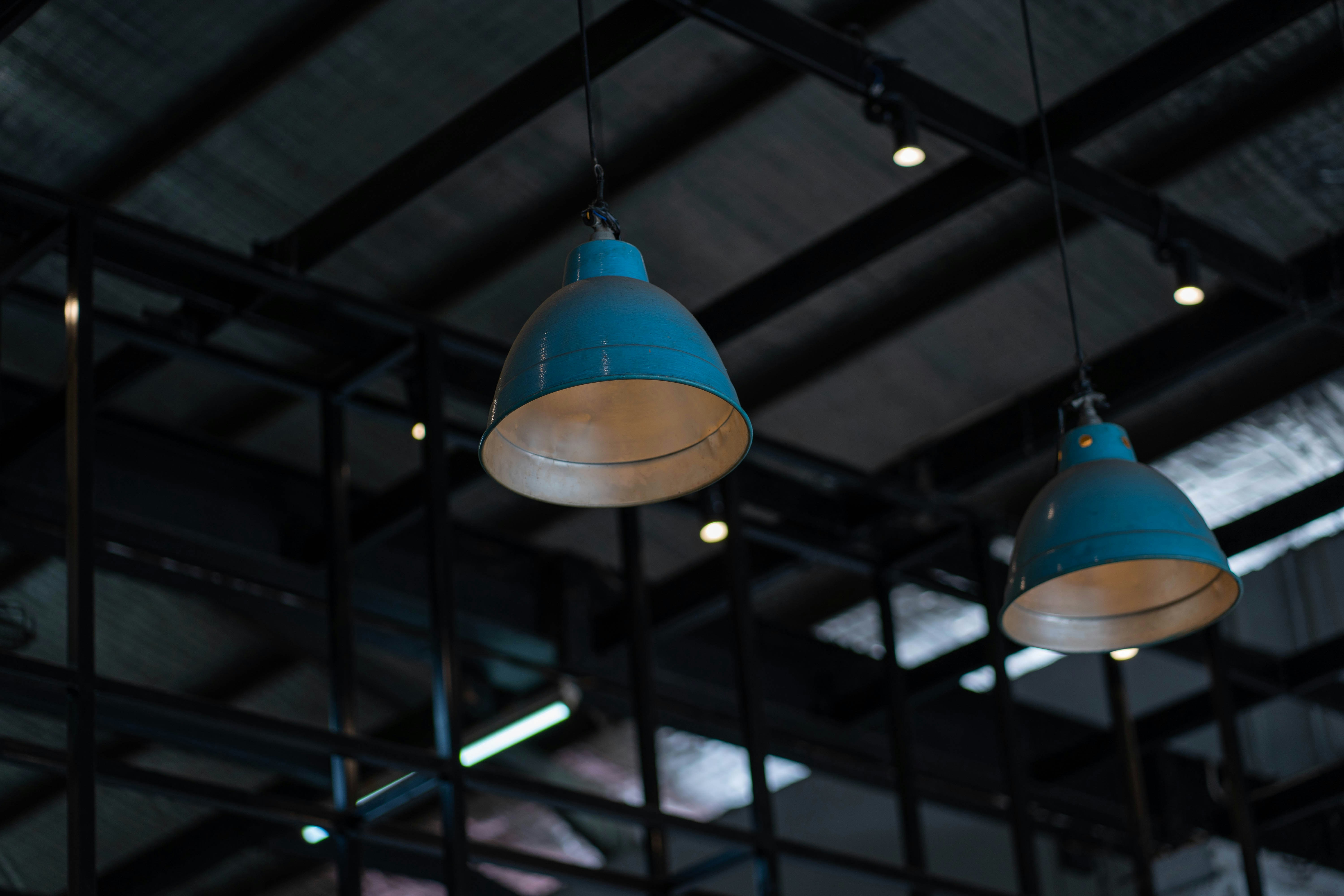 A group of lights hanging from a ceiling