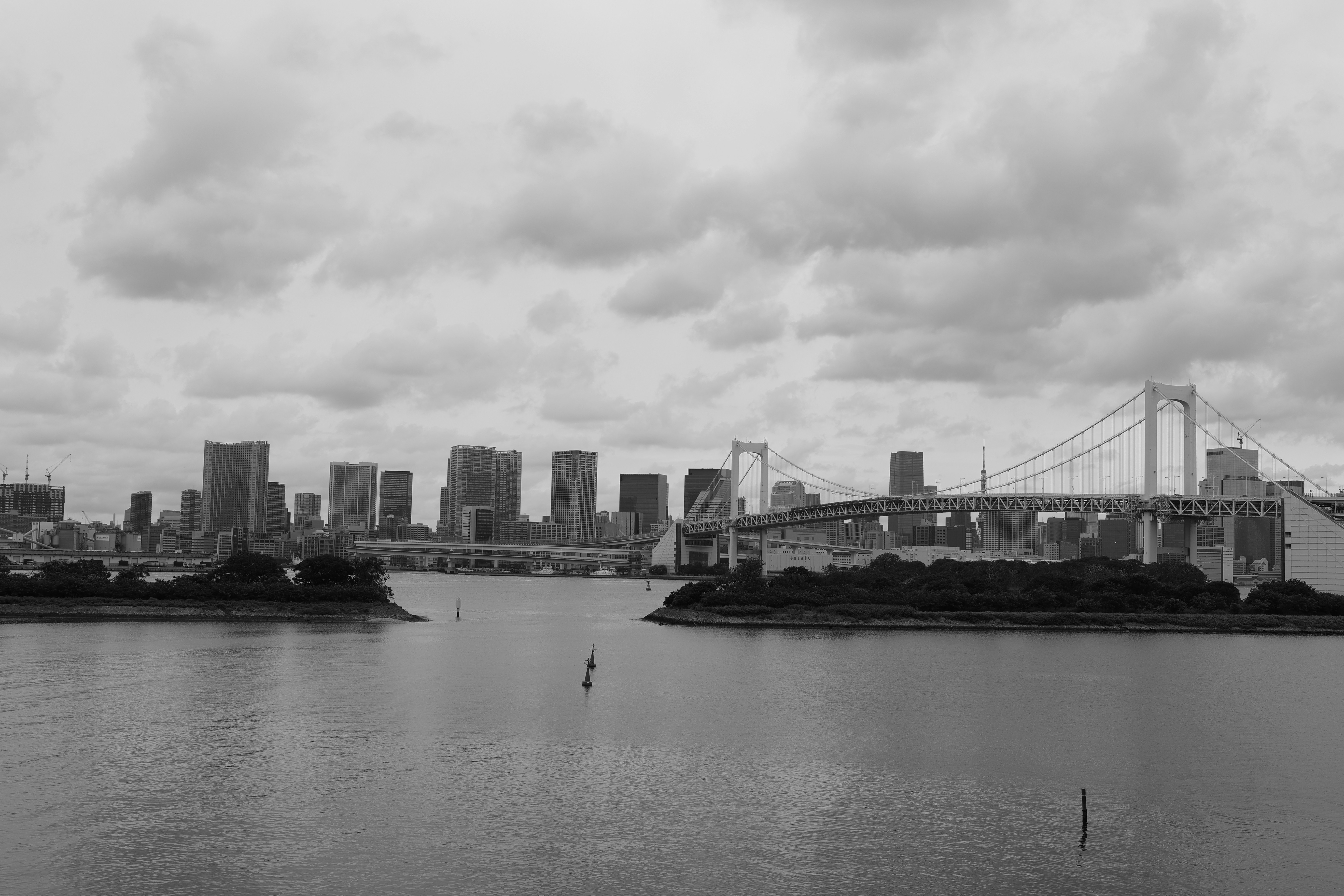 A large body of water with a city in the background, 