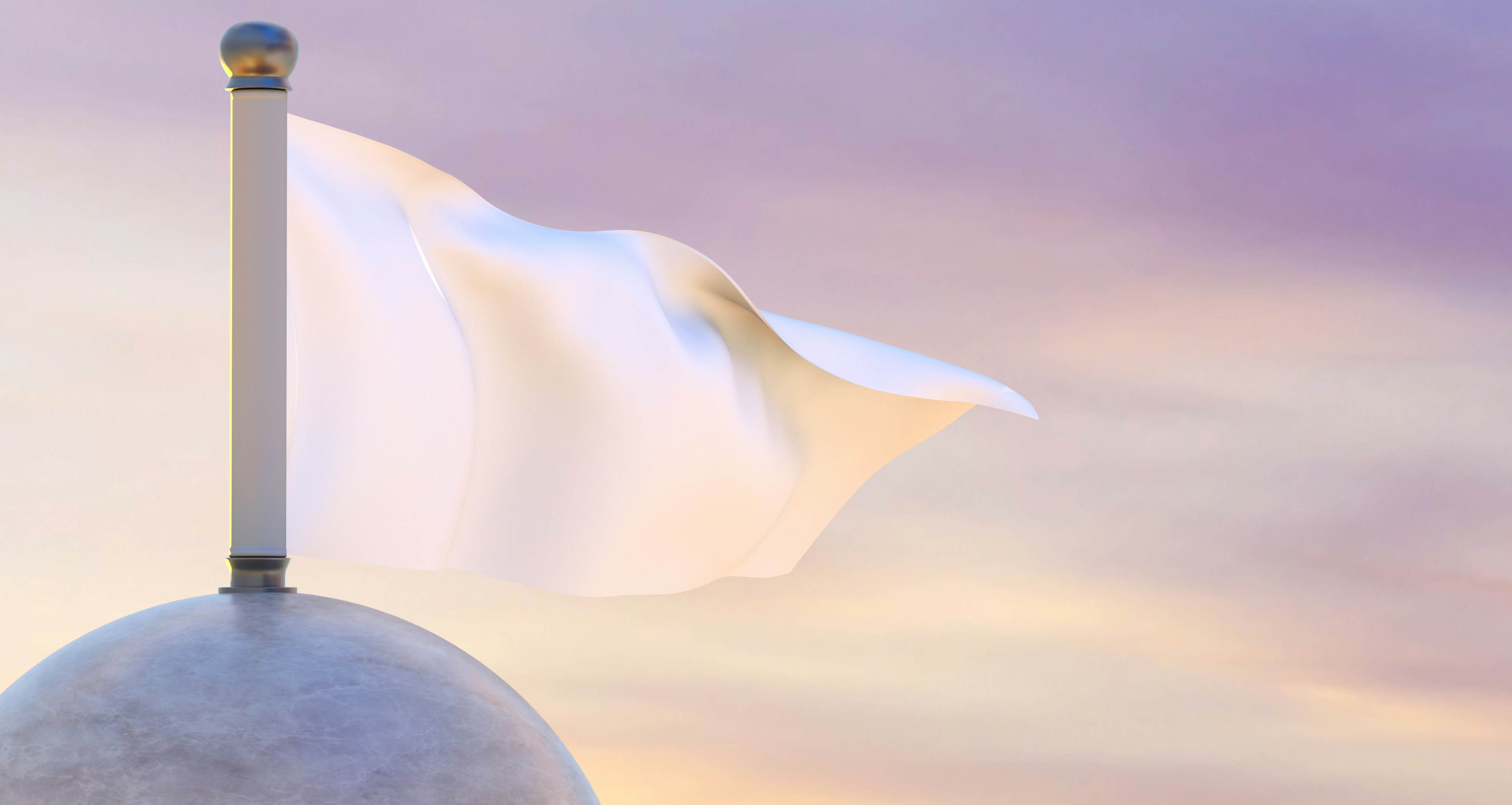 A white flag flying in the wind on top of a building
