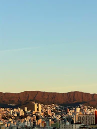 A view of a city with mountains in the background