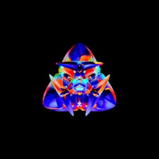 A black background with a multicolored image of a triangle