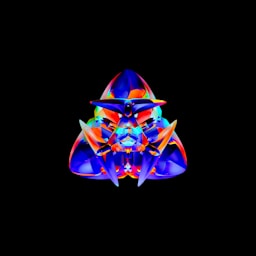 A black background with a multicolored image of a triangle