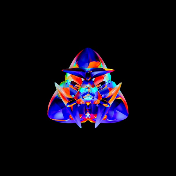 A black background with a multicolored image of a triangle