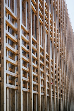 A row of wooden slats on the side of a building